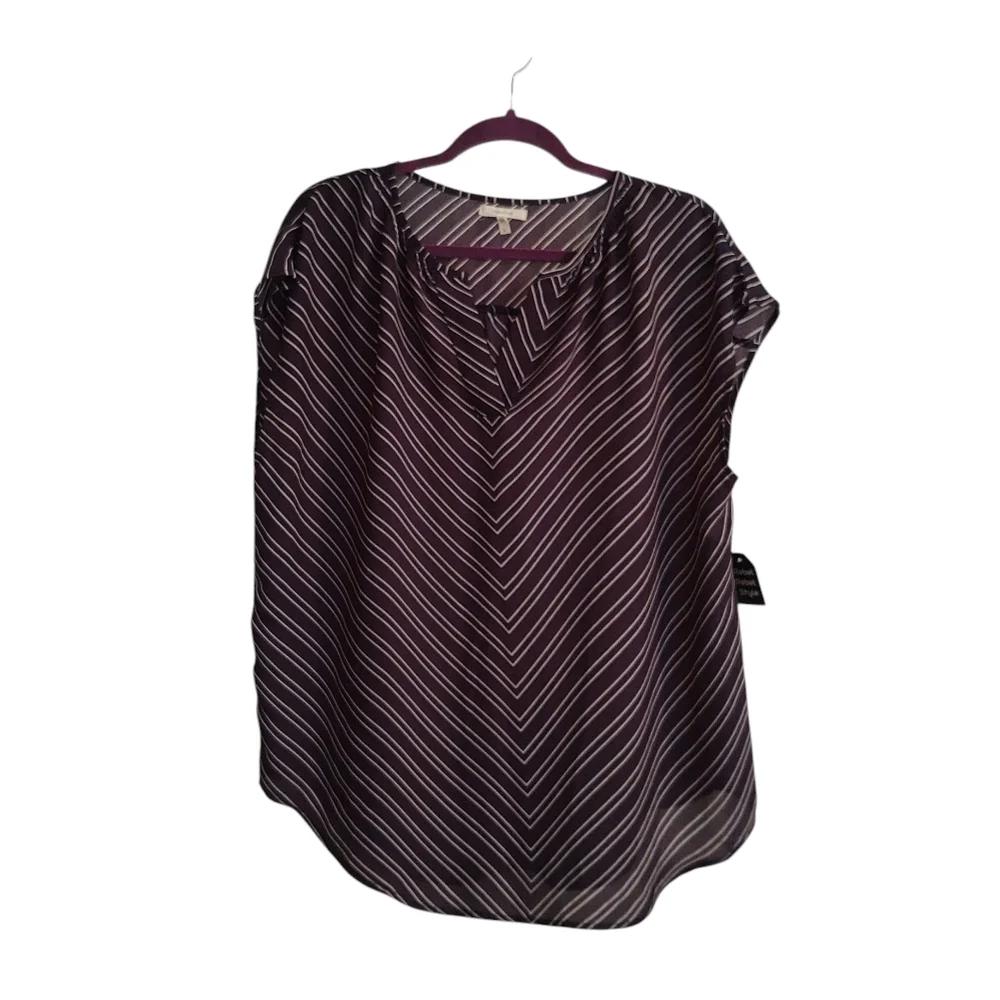 Maurice's Oversided Pullover Blouse Navy/White Chevron Size L